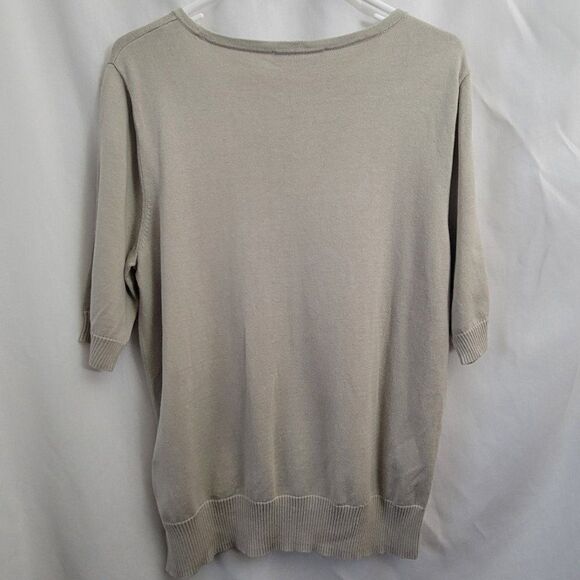 Jones Wear XL Short Sleeved Sweater w/beading fancy Cotton Rayon blend Taupe EUC - Picture 2 of 8